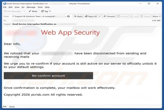 Web App Security Email Scam