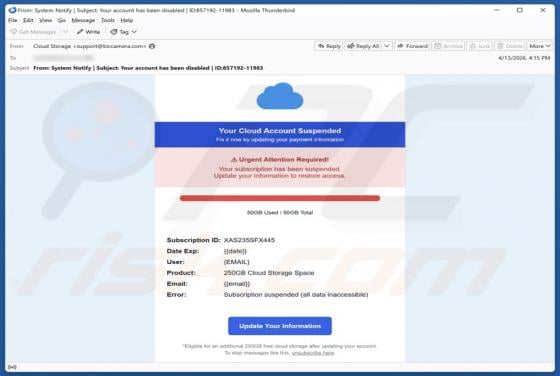 Your Cloud Account Suspended Email Scam