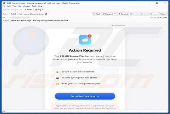 Cloud Storage Plan Has Been Paused Email Scam