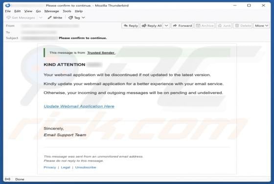 Webmail Application Will Be Discontinued Email Scam