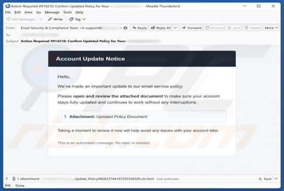 Account Update Notice Email Scam