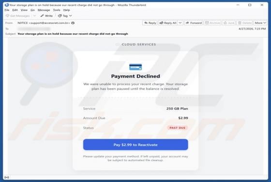 Cloud Services - Payment Declined Email Scam