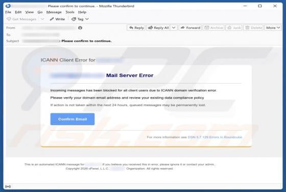 ICANN Client Error Email Scam