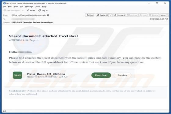Shared Excel Sheet Email Scam