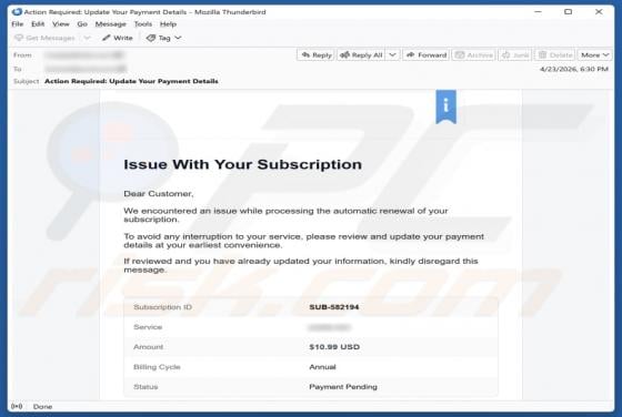 Wix Subscription Renewal Email Scam