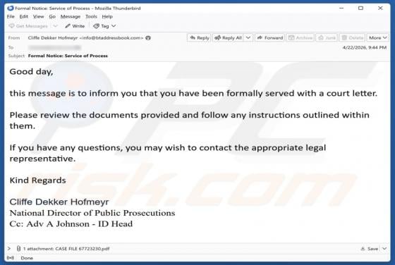You Have Been Served With A Court Letter Email Scam