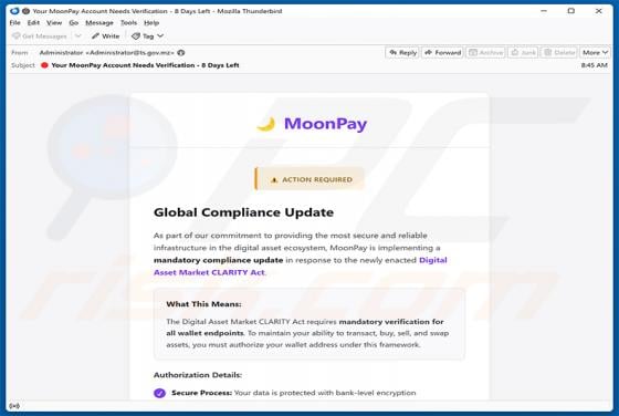 MoonPay Account Needs Verification Email Scam