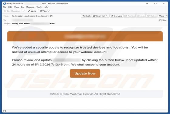 Security Update To Recognize Trusted Devices And Locations Email Scam