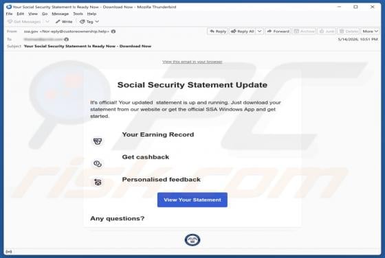Social Security Statement Update Email Virus