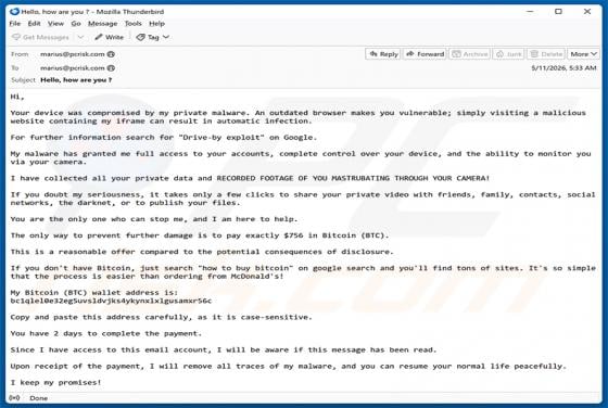 Your Device Was Compromised By My Private Malware Email Scam