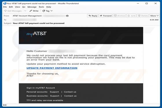 AT&T Payment Could Not Be Processed Email Scam