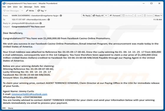Facebook Casino Online Promotions Email Scam