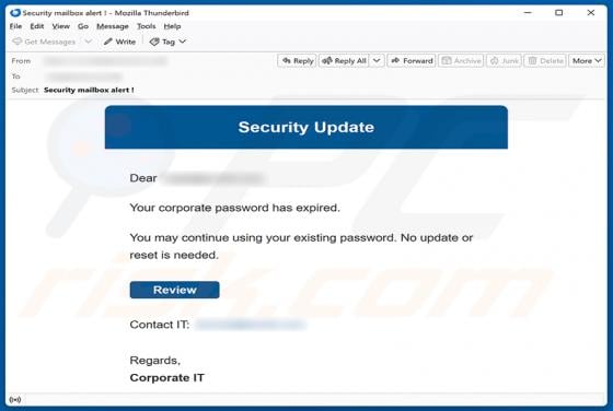 Your Corporate Password Has Expired Email Scam