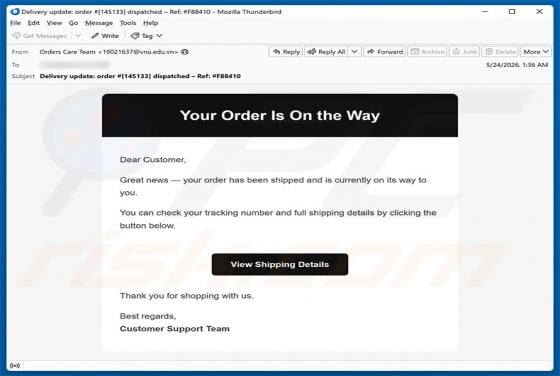 Your Order Is On The Way Email Virus