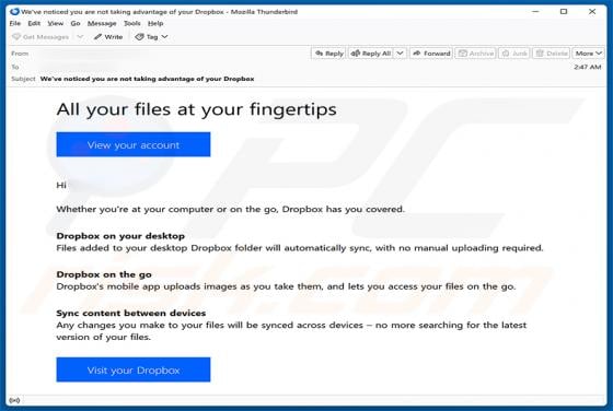 Dropbox Service Usage Reminder Email Scam