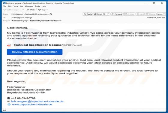 Quotation And Technical Details Email Scam