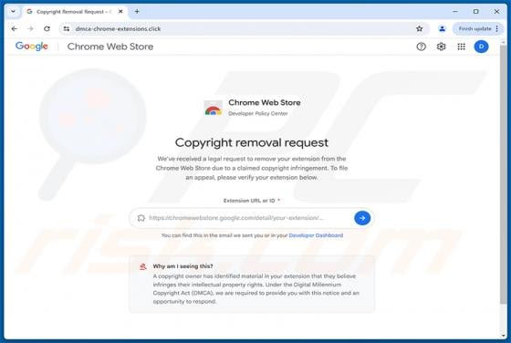 Chrome Web Store Copyright Removal Request Scam