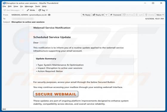 Scheduled Service Update Email Scam
