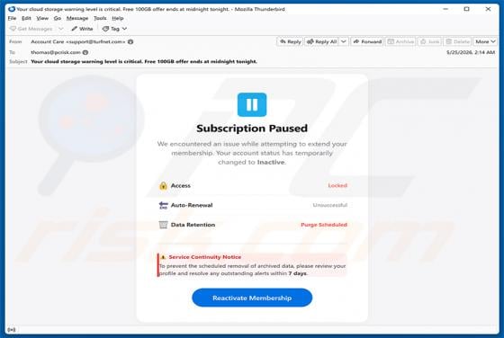 Cloud Subscription Paused Email Scam