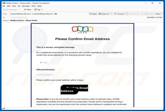 Zoho Email Address Verification Scam