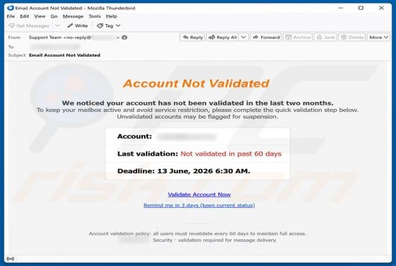 Account Not Validated Email Scam