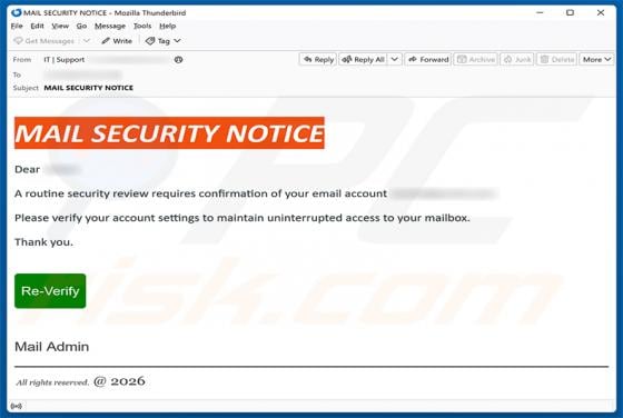 Mail Security Notice Scam