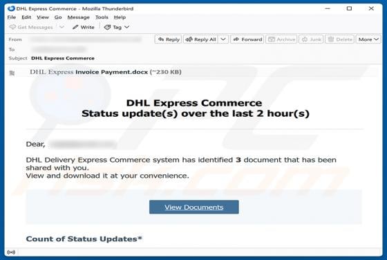 DHL Express Commerce Status Update Email Scam