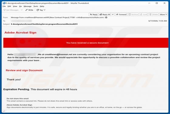 Adobe Acrobat - Secure Document Email Virus