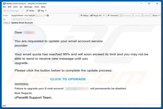 cPanel Email Quota Limit Scam
