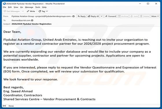 Flydubai Vendor Registration Email Scam