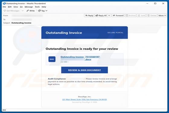 Outstanding Invoice Email Scam