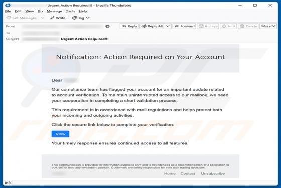 Update Related To Account Verification Email Scam