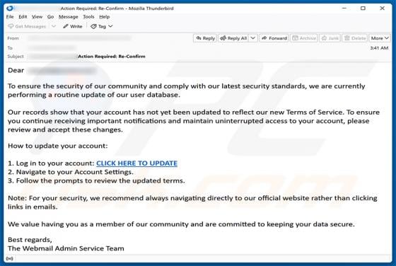 Routine Update Of User Database Email Scam
