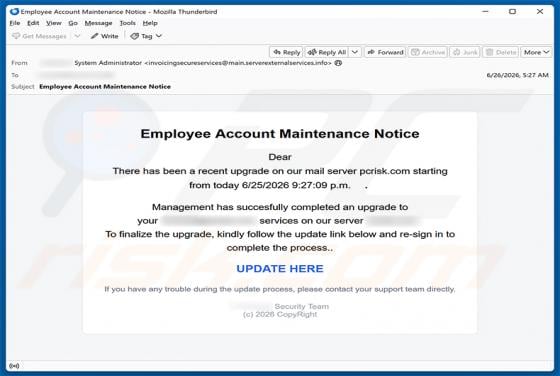 Employee Account Maintenance Notice Email Scam