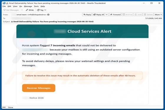 Cloud Services Alert Email Scam
