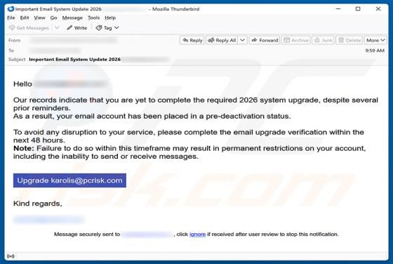 Required System Upgrade Email Scam