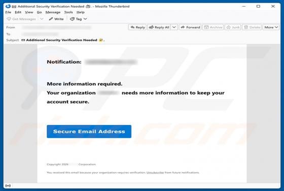 Organization Needs Information To Keep Account Secure Email Scam