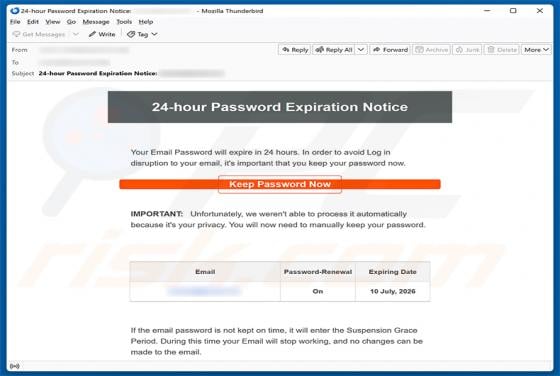 24-Hour Password Expiration Notice Email Scam