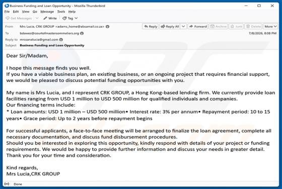 Business Funding Opportunities Email Scam