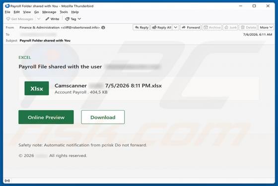 Payroll File Shared Email Scam