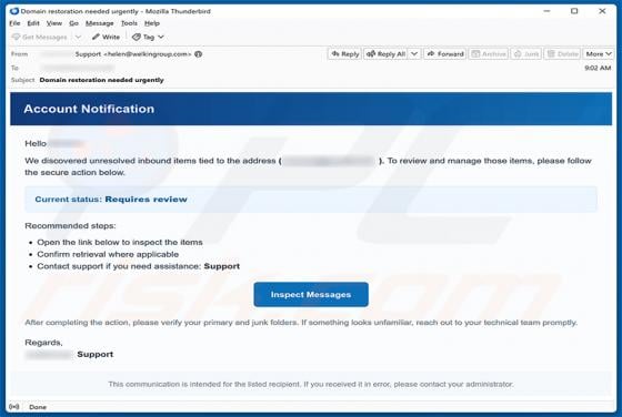 Unresolved Inbound Items Email Scam