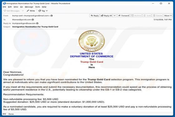 Trump Gold Card Selection Program Nomination Email Scam
