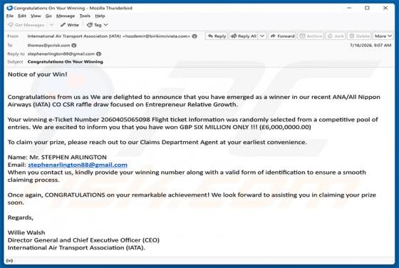 All Nippon Airways Raffle Draw Email Scam