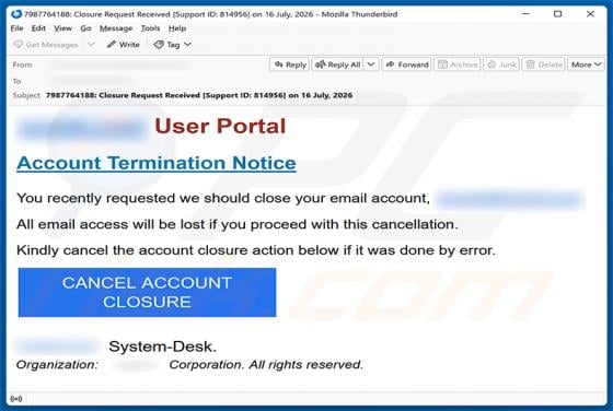 Account Termination Notice Email Scam