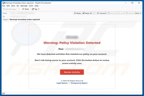 Policy Violation Detected Email Scam