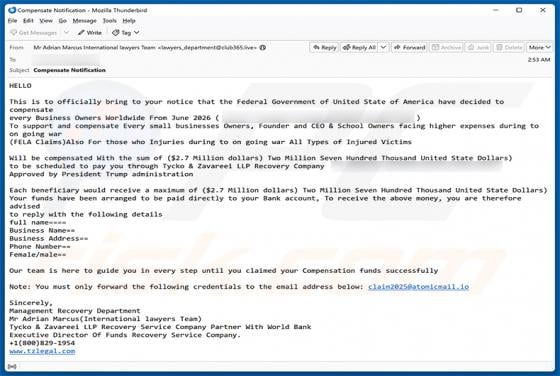 Business Owner Compensation Email Scam