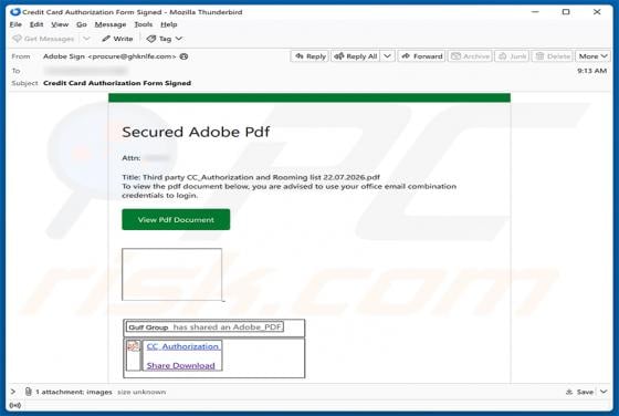 Secure Adobe PDF - Credit Card Authorization Email Scam