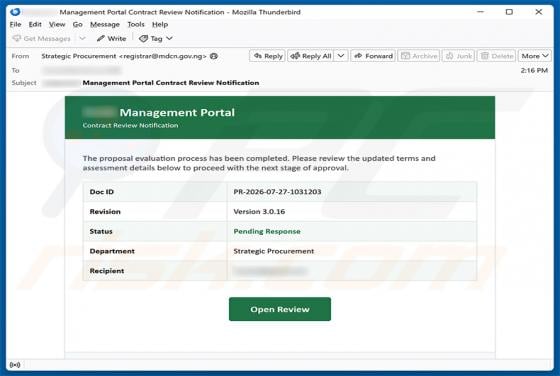 Proposal Evaluation Completed Email Scam