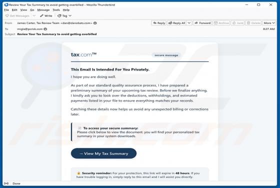 Tax Summary Email Virus