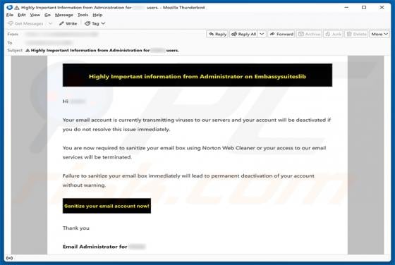 Email Account Is Currently Transmitting Viruses Scam